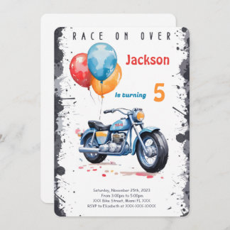 Blue Bike Birthday Invitation