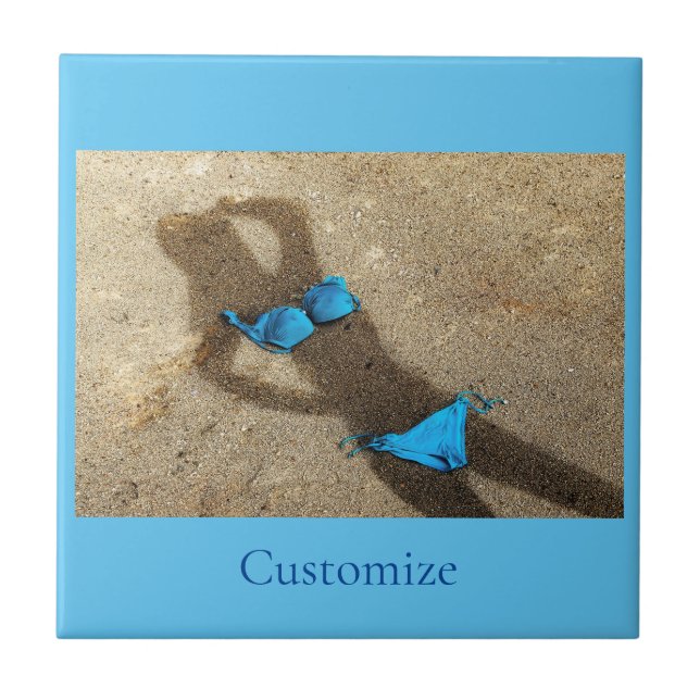 Blue Bikini Beach Sand Thunder_Cove Ceramic Tile (Front)