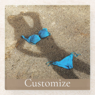 Blue Bikini Beach Sand Thunder_Cove Glass Coaster