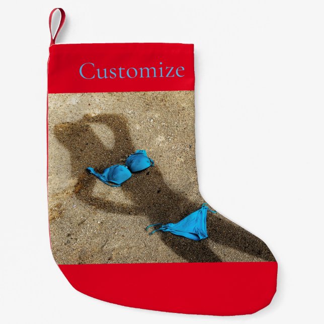 Blue Bikini Beach Sand Thunder_Cove Small Christmas Stocking (Front)