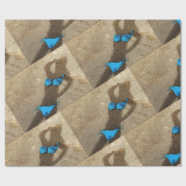 Blue Bikini Beach Sand Thunder_Cove Wrapping Paper (Flat)