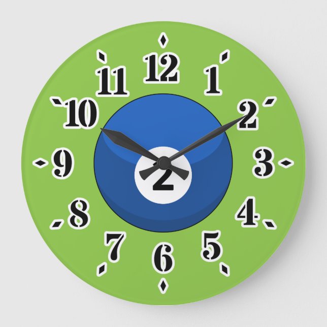 Blue Billiard Ball Number Two Large Clock (Front)