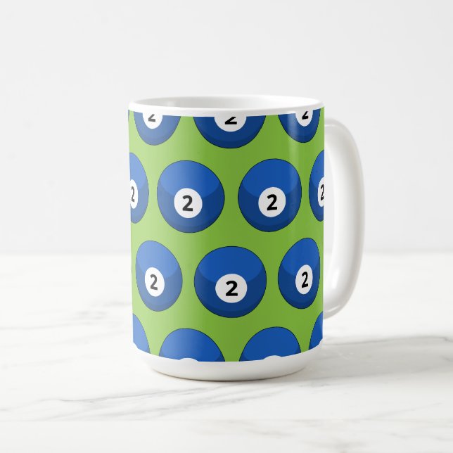 Blue Billiard Ball Number Two Pattern Coffee Mug (Front Right)