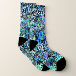 Blue Binary Code for Nerds Socks