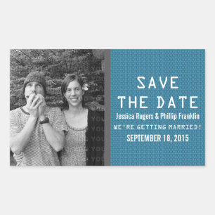 Blue Binary Code Photo Save the Date Stickers