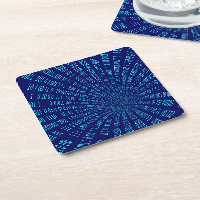 Blue Binary Tunnel Data Stream Concept Square Paper Coaster (Angled)