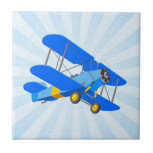 Blue Biplane Graphic with Star Burst Tile
