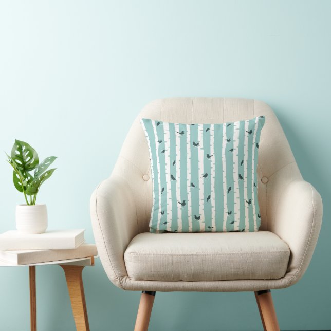 Blue Birch Tree and Birds Cushion (Chair)