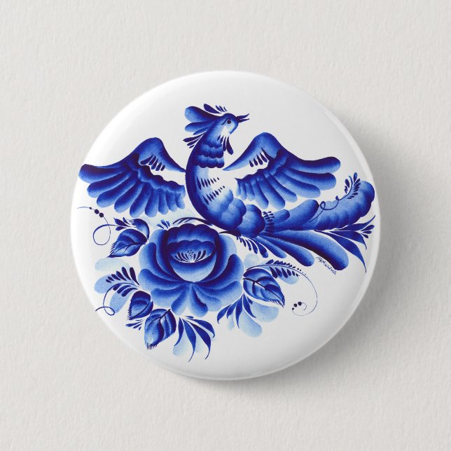 Blue bird 6 cm round badge (Front)