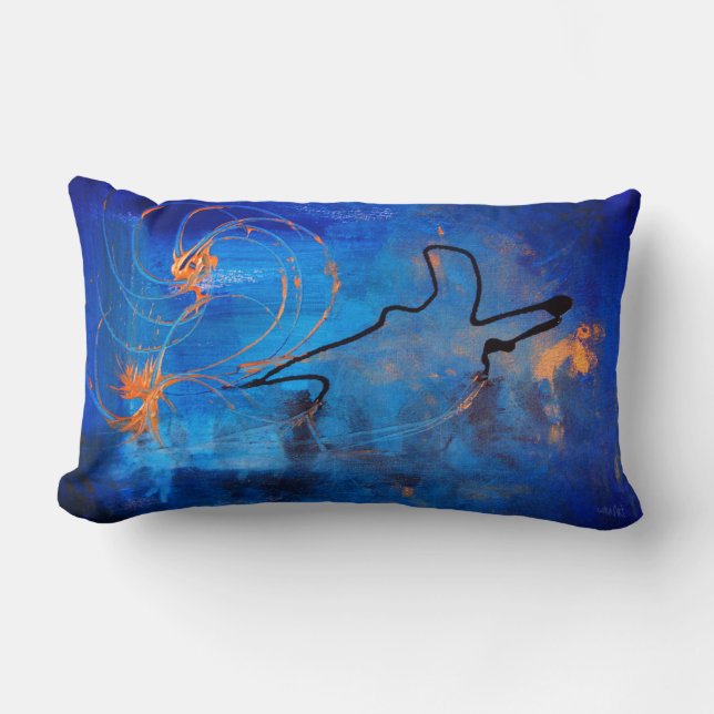 Blue Bird, Abstract Art Lumbar Cushion (Front)