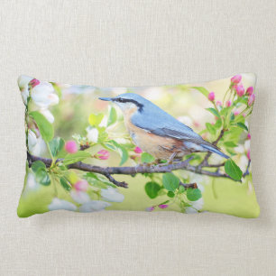 Blue Bird and Apple Blossoms Lumbar Cushion