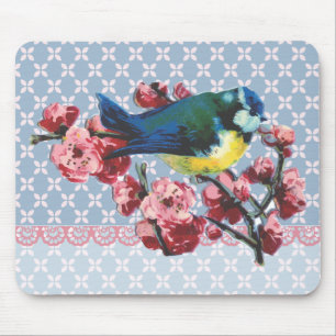 Blue Bird and Cherry Blossom Mouse Pad