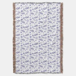 Blue bird and flowers seamless pattern throw blanket