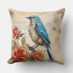 Blue bird and Roses 1 Cushion