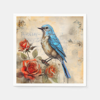 Blue bird and Roses 1 Napkin