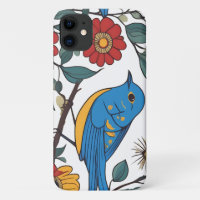 Blue Bird and Wildflower Folk Art