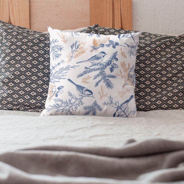 Blue Bird and Winter Botanical  Cushion (Creator Uploaded)