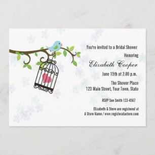 Blue Bird, Bird Cage, Shower Invitation