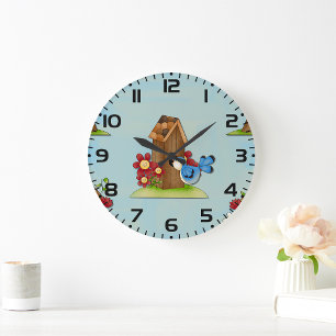 Blue Bird Birdhouse  Large Clock