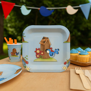 Blue Bird Birdhouse Paper Plate