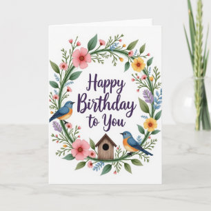 Blue Bird Birthday Wreath Card