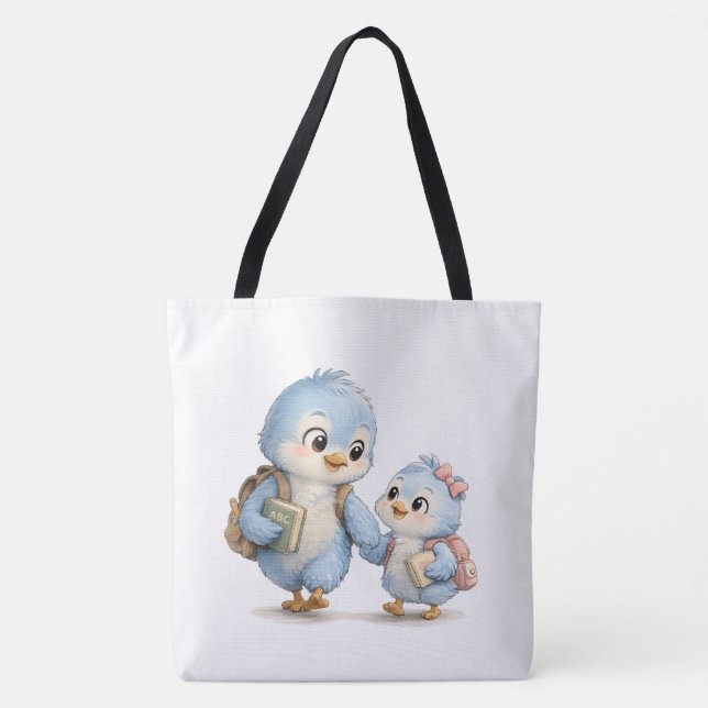 Blue Bird Black Handle Tote Bag (Front)