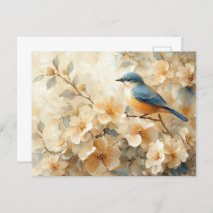 Blue Bird Blossoming Tree Painting Postcard