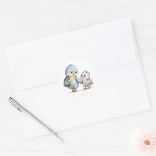 Blue Bird Brother Sister Round Sticker