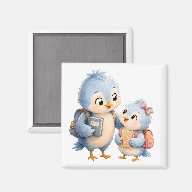 Blue Bird Brother Sister Square Magnet (Front/Back)