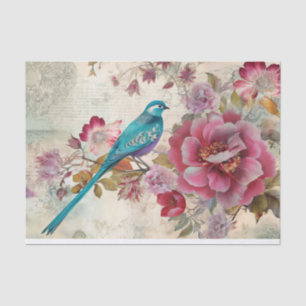 Blue Bird Colourful Floral Background Decoupage  Tissue Paper
