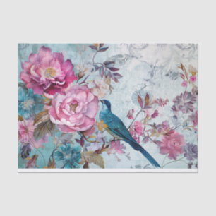 Blue Bird Colourful Floral Background Decoupage  Tissue Paper