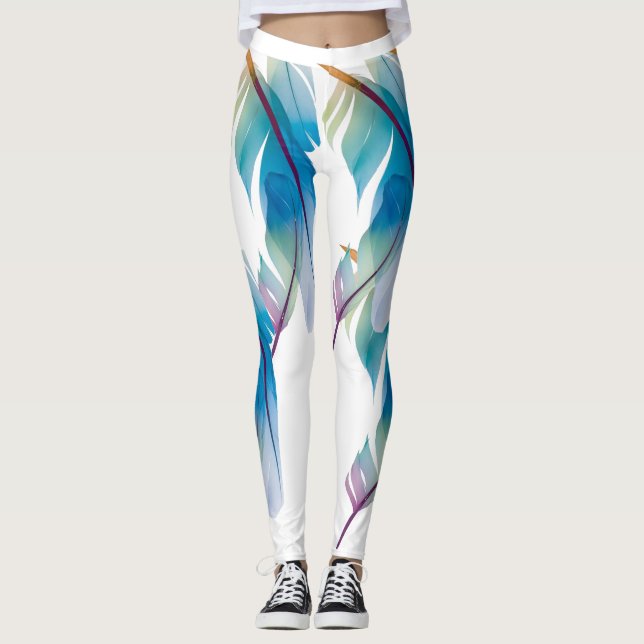 Blue Bird Feather Popular Fitness Yoga Sportswear Leggings (Front)