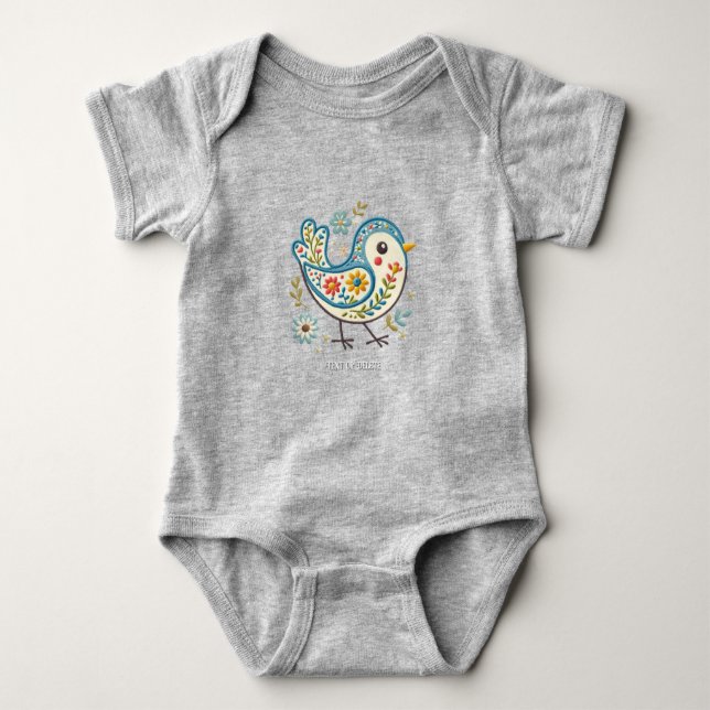 Blue Bird Floral Baby Bodysuit (Front)