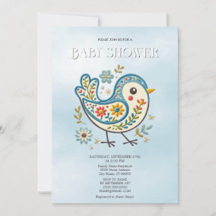 Blue Bird Floral Baby Shower Invitation