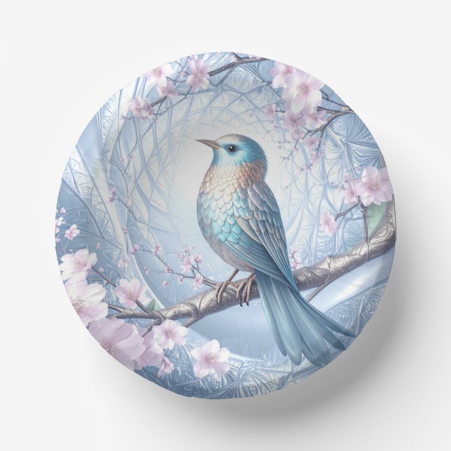 Blue Bird Floral Paper Bowl Paper Plate (Front)