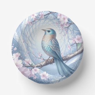 Blue Bird Floral Paper Bowl Plate