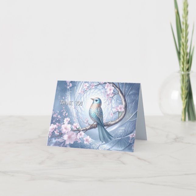 Blue Bird Floral Thank You Card (Front)
