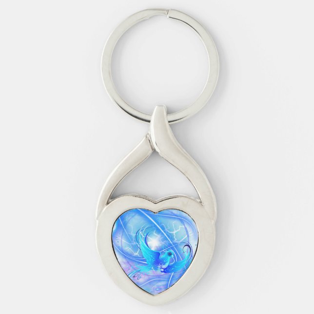 Blue Bird Flying in the Sky Key Ring (Front)