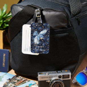Blue Bird Gold Leaves Dream Luggage Tag