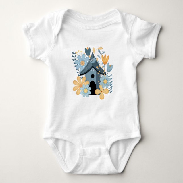 Blue Bird House Baby Bodysuit (Front)