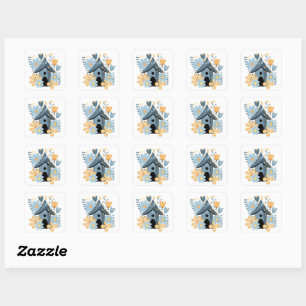 Blue Bird House Square Sticker