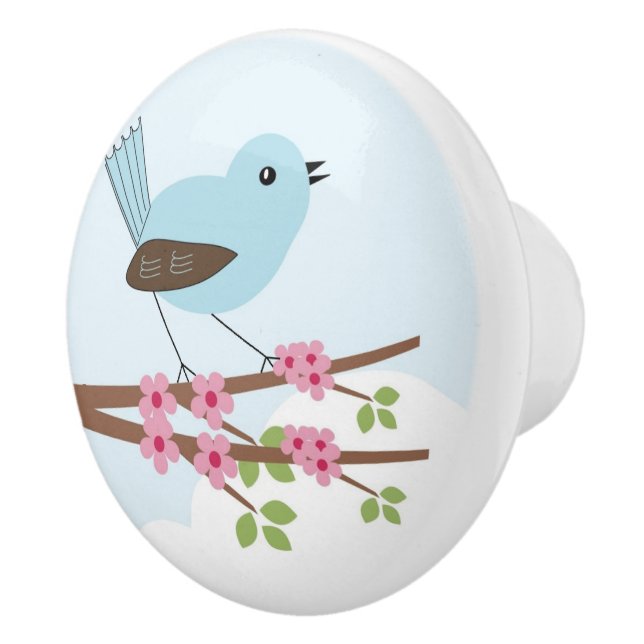 Blue Bird in Blossom Tree Cute Ceramic Knob (Right)