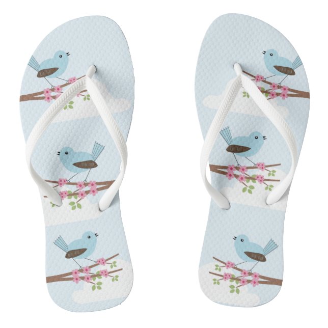 Blue Bird in Blossom Tree Cute Thongs (Footbed)