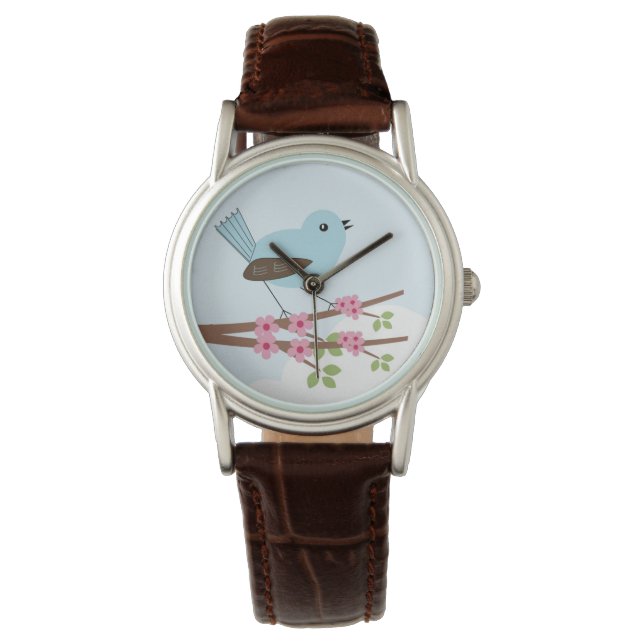 Blue Bird in Blossom Tree Cute Watch (Front)
