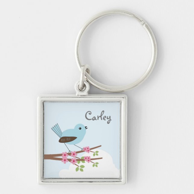 Blue Bird in Blossom Tree Key Ring (Front)