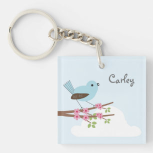 Blue Bird in Blossom Tree Key Ring