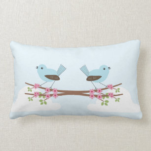 Blue Bird in Blossom Tree Lumbar Cushion