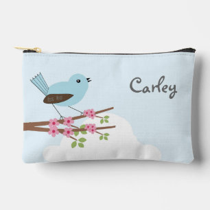 Blue Bird in Blossom Tree Personalised Cute Accessory Pouch