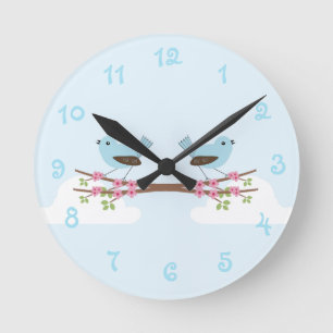 Blue Bird in Blossom Tree Round Clock