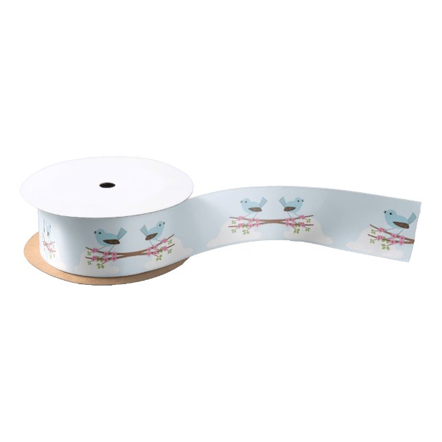 Blue Bird in Blossom Tree Satin Ribbon (Spool)